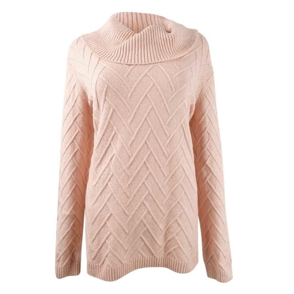 Calvin Klein Women's Chevron-Stitch Cowlneck Blush Pink Sweater Size XL NWT - Picture 1 of 8